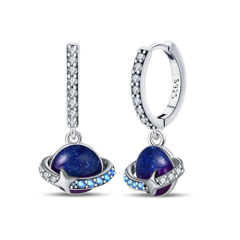 Classic Earrings 925 Silver Zircon Shiny Stars Moon Warm Sun Double Hoop Earrings For Women Original Birthday Party Jewelry Gift