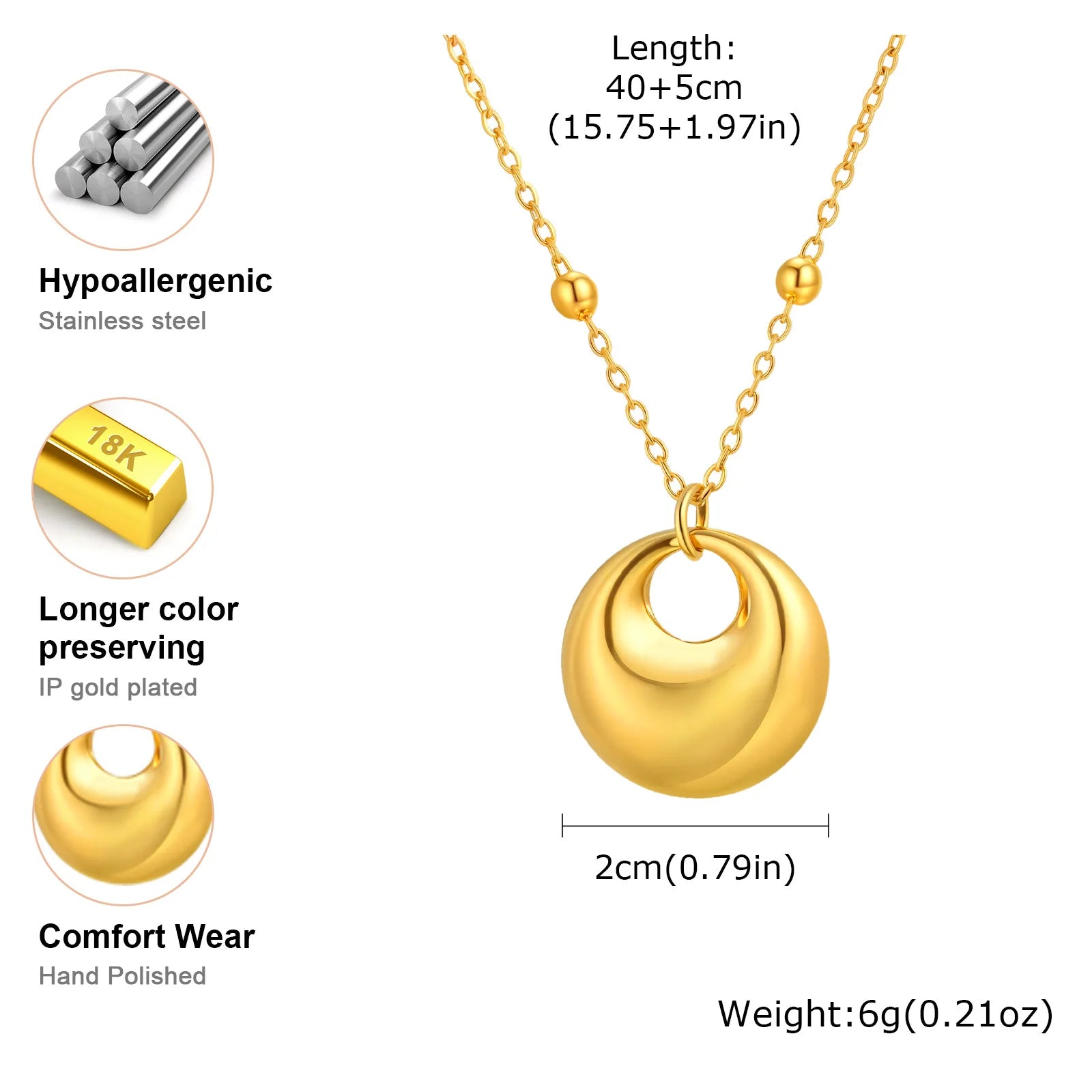 Vnox Fashion Hollow Oval Pendant Necklace For Women,Stainless Steel Water Droplet Necklace,Hand Polished Shining Jewelry Party