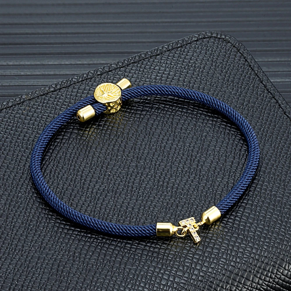 MKENDN Fashion Women Pave Zircon A-Z Initial Letter Bracelets Colorful Adjustable Charm Rope Bracelet For Women Jewelry Gift