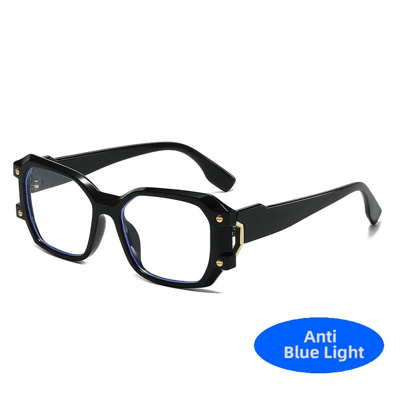 2025 Square Rivets Anti Blue Light Computer Glasses Trendy Large Frame Optical Spectacles Glasses Clear Lens Oversized Glasses