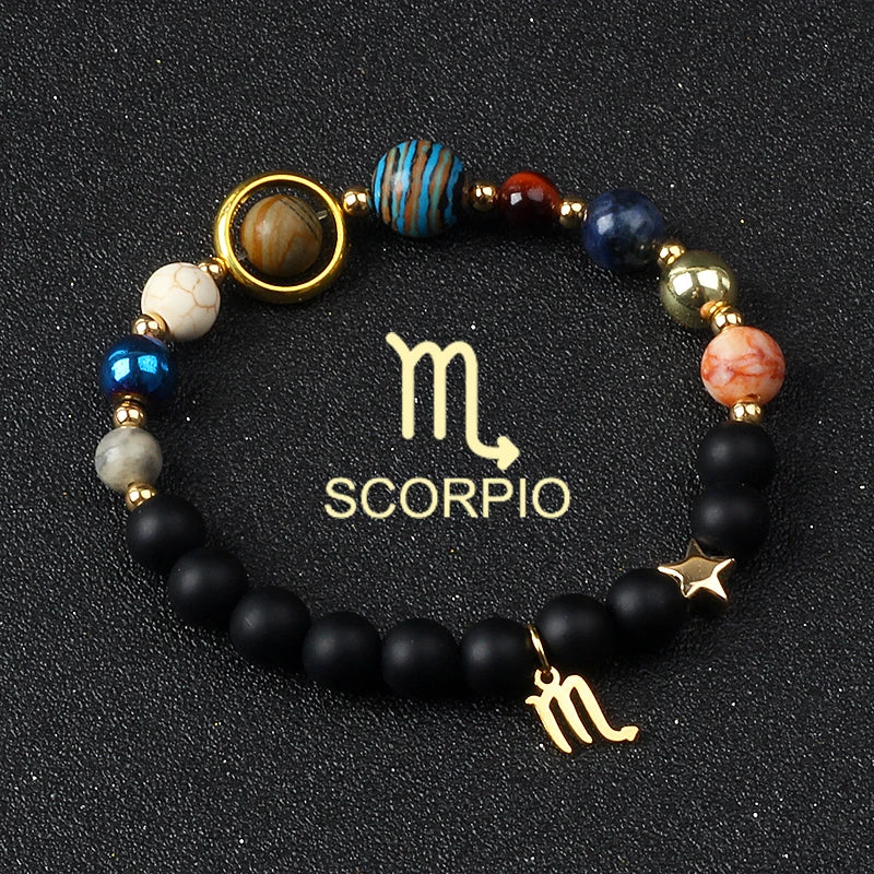 Universe Galaxy Eight Planets 12 Constellation Bracelets for Women Natural Stone Solar System Bracelets Libra Virgo Leo Jewelry - Madeinsea©