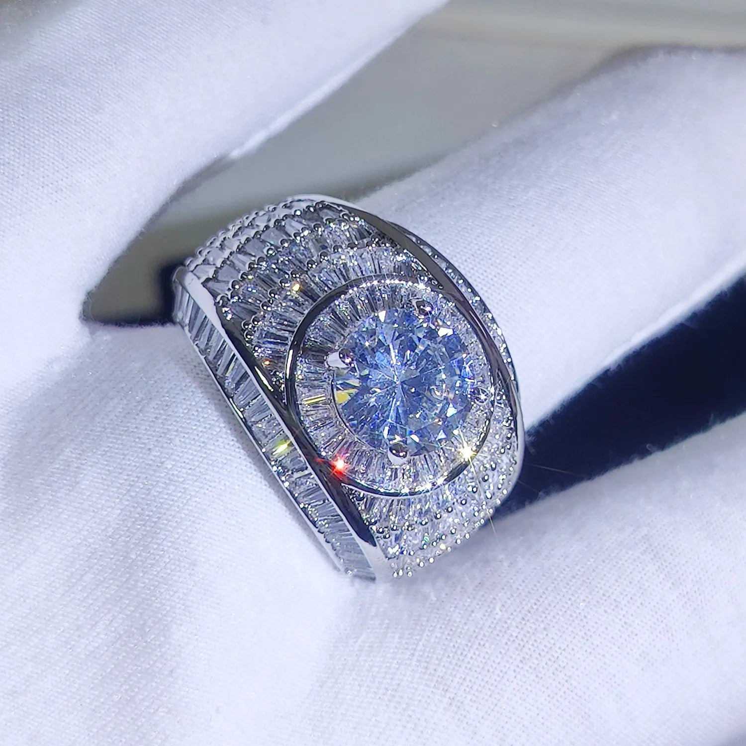 Silver/18k Gold Plated Cluster Hip Hop Iced Out Lab Simulated Big Diamond Micro Pave CZ Pinky Ring Jewelry for Men Women - Madeinsea©