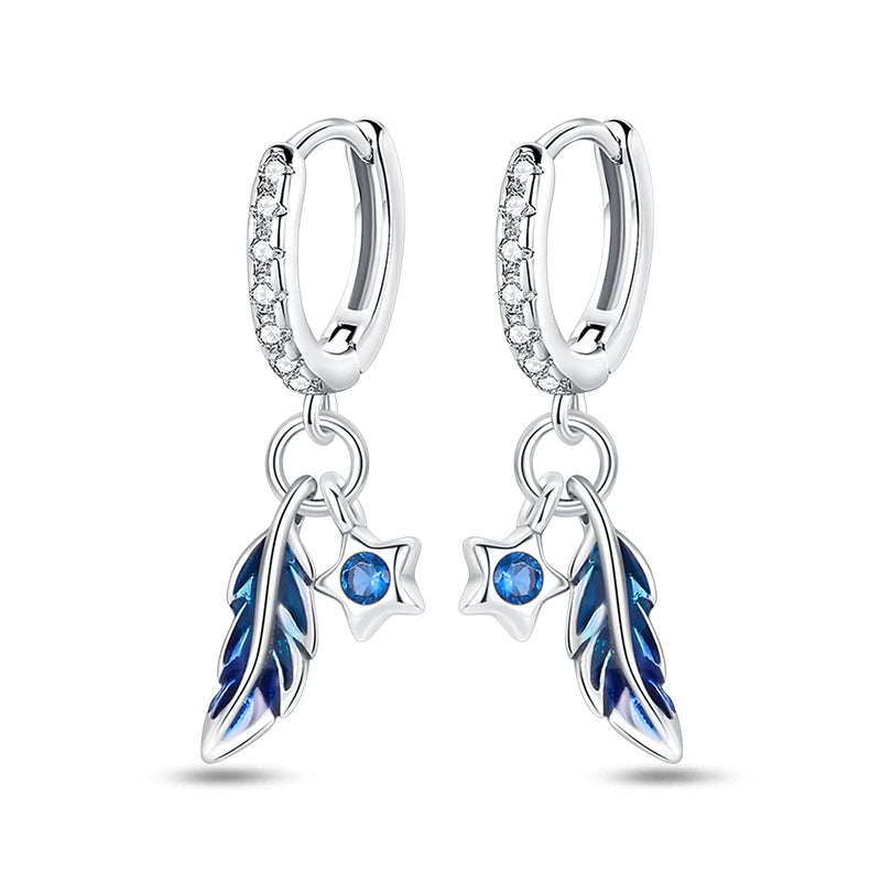 New 925 Silver Plated Shiny Dream Catcher Feather Earrings For Women Exquisite Butterfly Earrings Fashion Birthday Jewelry