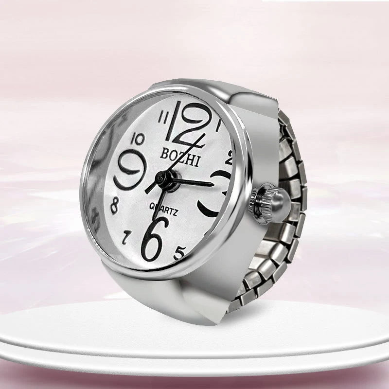 Steel Fun Vintage Punk Quartz Finger Pocket Watch Ring for Women Men Goth Clock Rings Digital Watch Elastic Stretchy Rings Gifts
