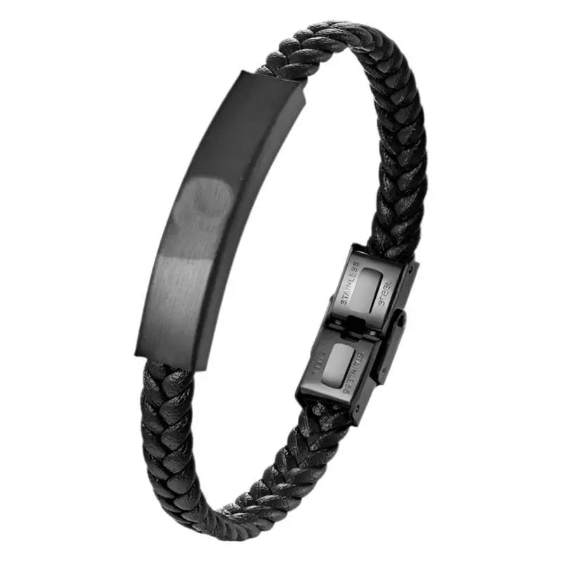 MKENDN Personalized Custom Name Stainless Steel Jewelry Braided Leather Bangle Gift for You And Your Loved One Also Your Parents