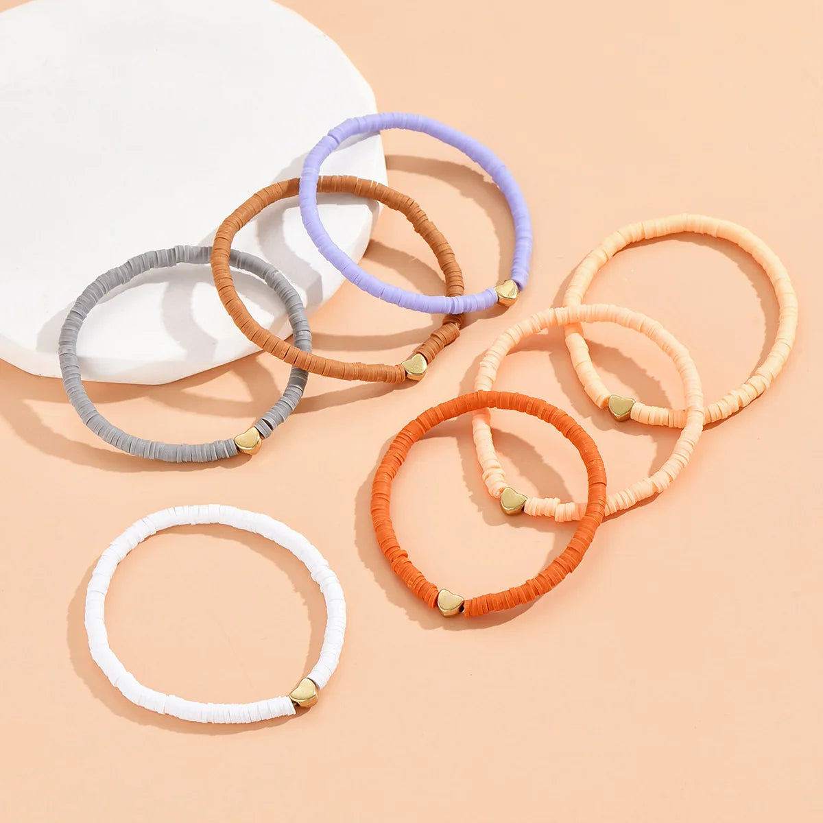 7Pcs Colorful Stackable Anklet Set For Women Heart Charm Soft Clay Pottery Layering Ankle Bracelet Girls Summer Beach Jewelry