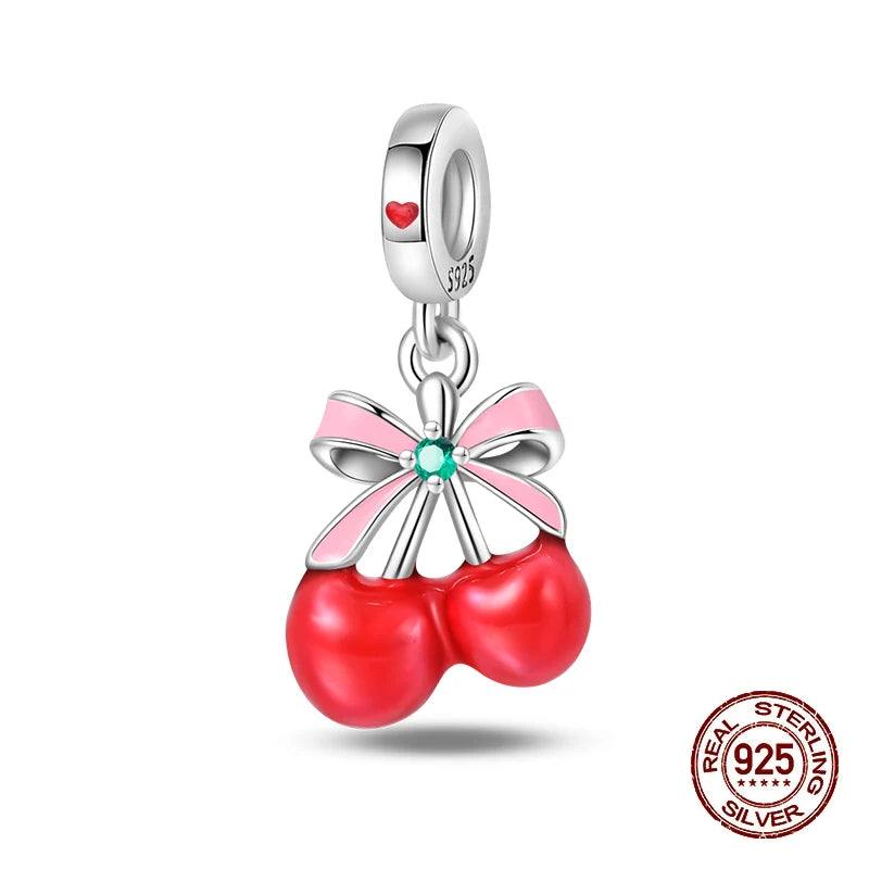 925 Silver Change Color Strawberry Cherry Avocado Fruit Series Charms Beads For 925 Original Bracelets DIY Birthday Jewelry Gift