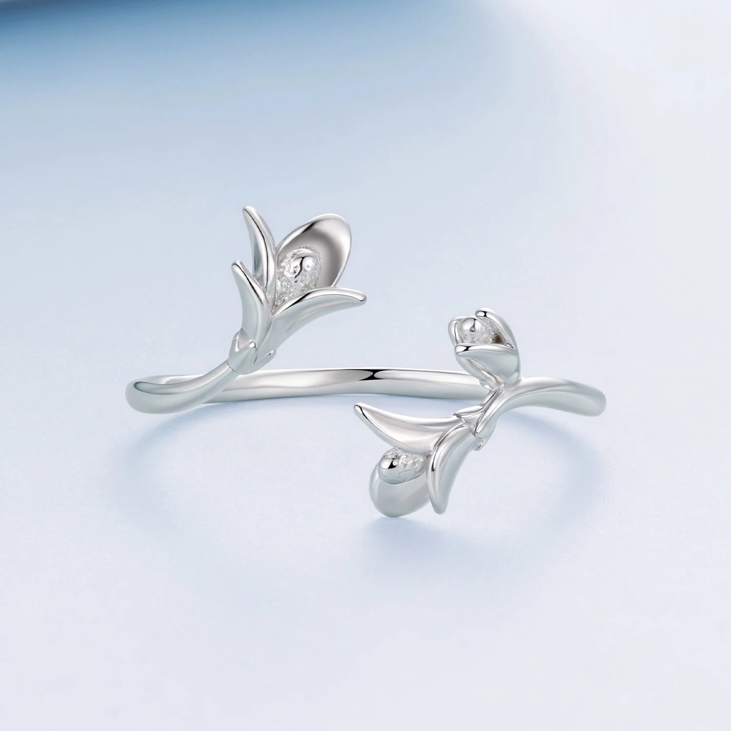 WOSTU 925 Sterling Sliver Open Adjustable Ring For Women, Leaf Flower Branch Ring Dainty Stackable Anillo Party Jewelry Gift