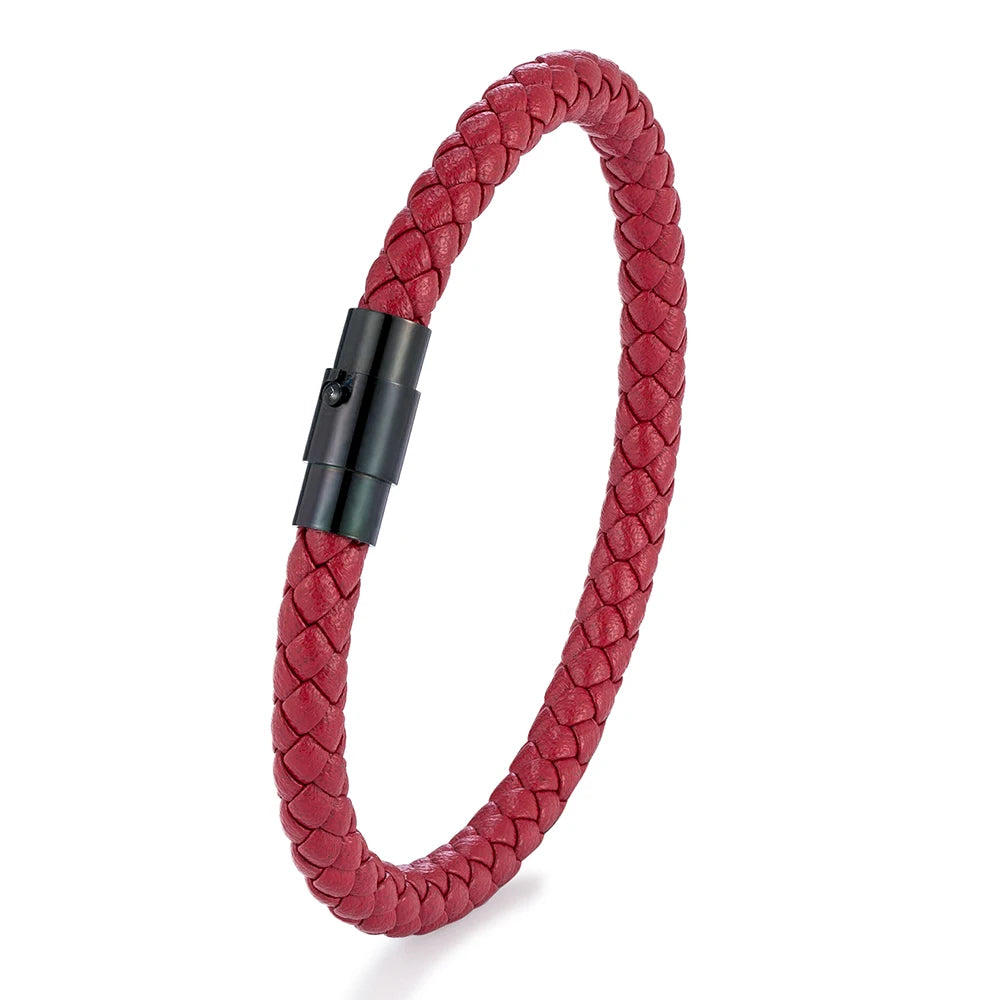 Bracelet MKENDN en cuir tressé 6 mm, style simple, pour homme et femme, fermoir en acier inoxydable, bijou unisexe, cadeau pour couple, design classique