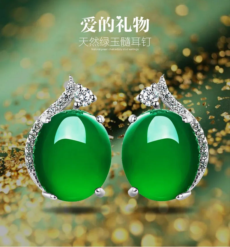 Real Agate Jewelry Stud Earrings for Women Silver S925 Round Simple Crown Jade Earrings Fine Valentine Jewelry 925 for Women