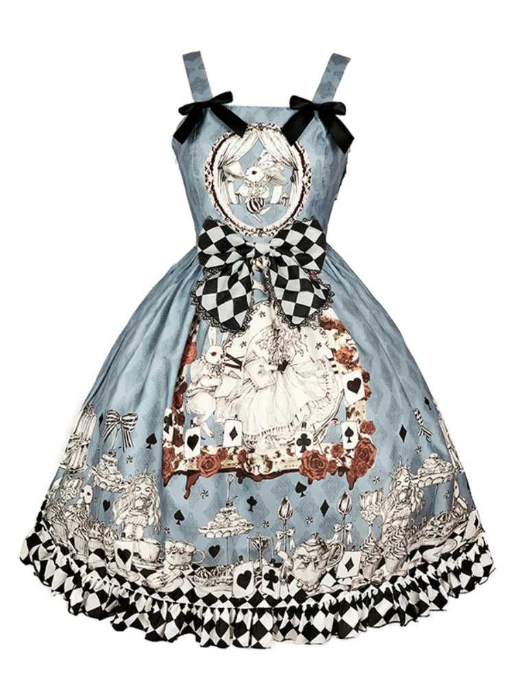 Vintage Gothic Lolita Style Slip Dress Women Harajuku Y2k Sleeveless Dark Bunny Print Party Dresses Girly Kawaii Bow Vestidos