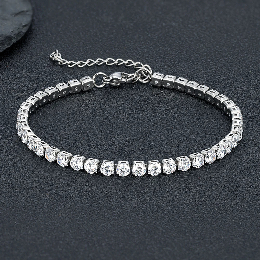 MKENDN 4mm High Quality Shiny Cubic Zirconia Chain Wrist Bracelet Bangle for Women Stainless Steel Exquisite Premium Jewelry New