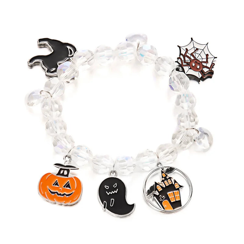 Halloween Funny Pumpkin Ghost Bracelet For Women Black Bat Spider Web Hat Metal Chain Bangles Hip Hop Punk Festival Jewelry Gift