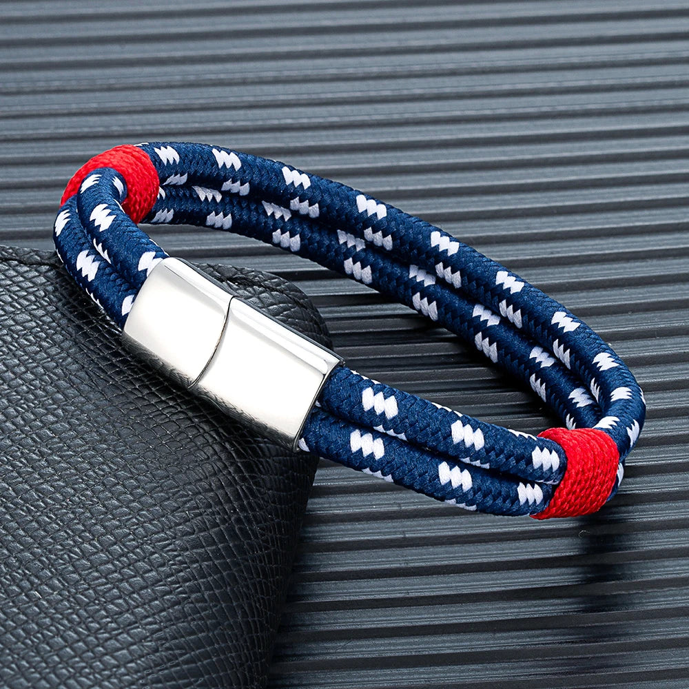 MKENDN Simple Style Men Women Braided Natical Nylon Rope Bracelet Polished Stainless Steel Magnetic Buckle Bracelet Gifts Homme