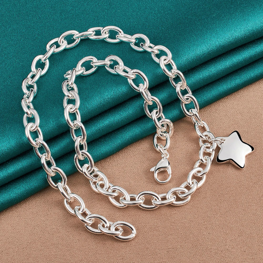 DOTEFFIL 925 Sterling Silver Star Pendant 18 Inch Chain Necklace For Woman Wedding Engagement Fashion Jewelry