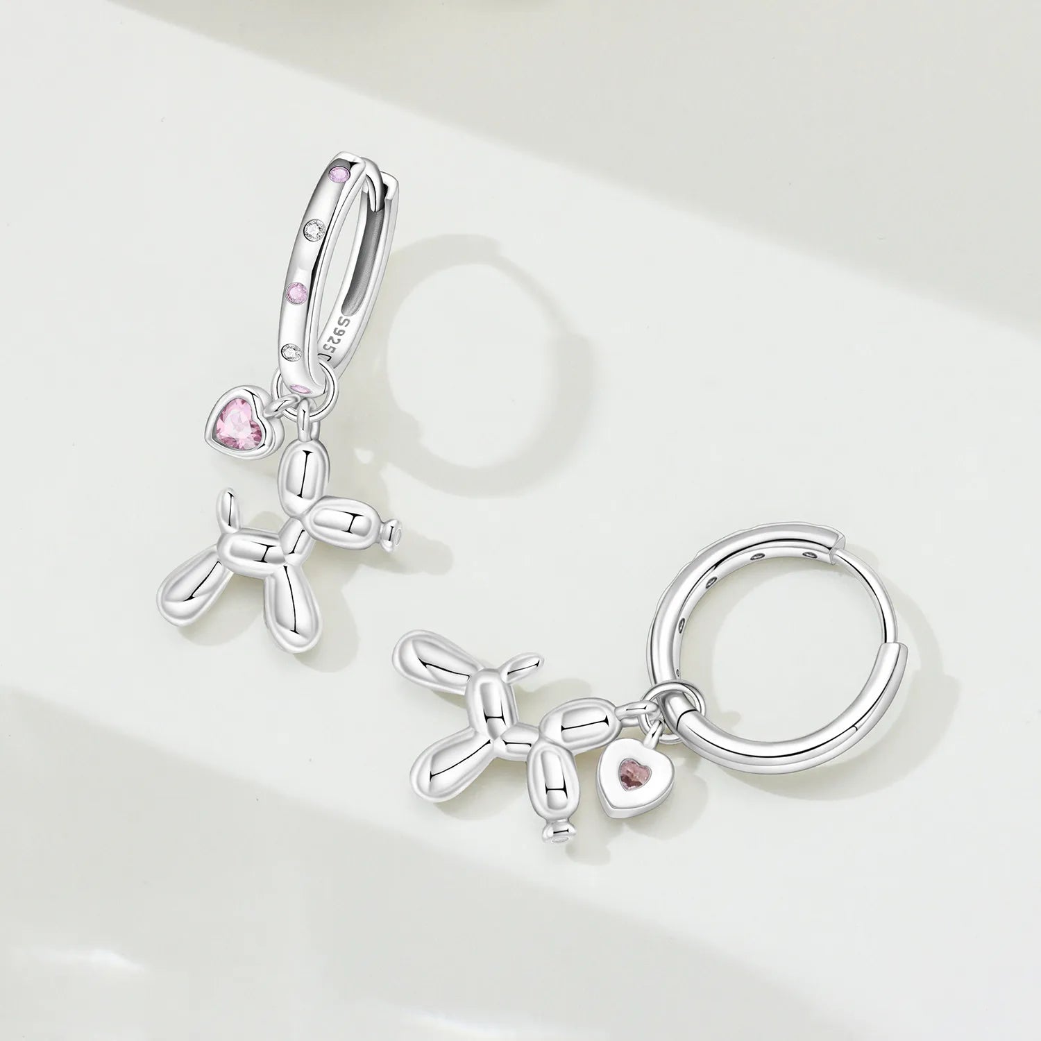 PANPOKI 925 Sterling Silver Pink Heart Balloon Dog Drop Earrings Women Earrings Birthday Party Fashion Jewelry Original Gifts
