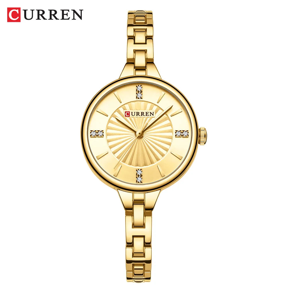 CURREN Luxurious and Elegant Round Dial with Stainless Steel Bracelet Fashion Dress Quartz Watches for Women