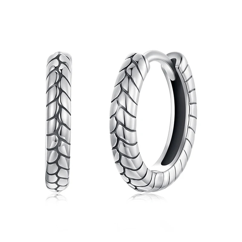 BAMOER Klassische 925 Sterling Silber Schlangenmuster Huggie Ohrringe, kleine runde Huggie Mode Creolen für Damen BSE1175