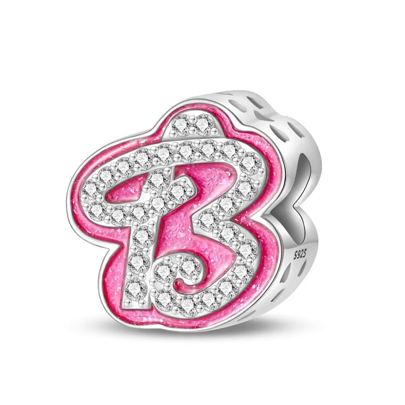 925 Silver 26 Alphabet Pink Princess Letters Charms Bead Fit Pandach 925 Original Bracelet DIY Anniversary Birthday Jewelry Gift