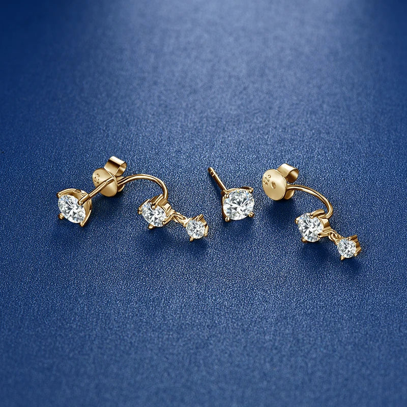 OXTAO Round Cut Moissanite Hoop Clip Earrings for Women 925 Silver Ear Jacket Earrings Sparkling Lab Diamond Fine Jewelry Gift