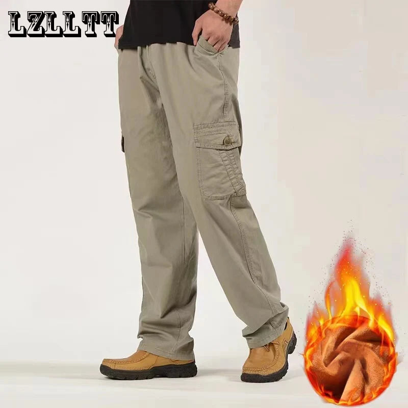 6XL Winter Herren Fleecehose Große Größe Herren Cargohose Hose Herren Sport Jogginghose Verdicken Stil Hose Joggerhose Männlich