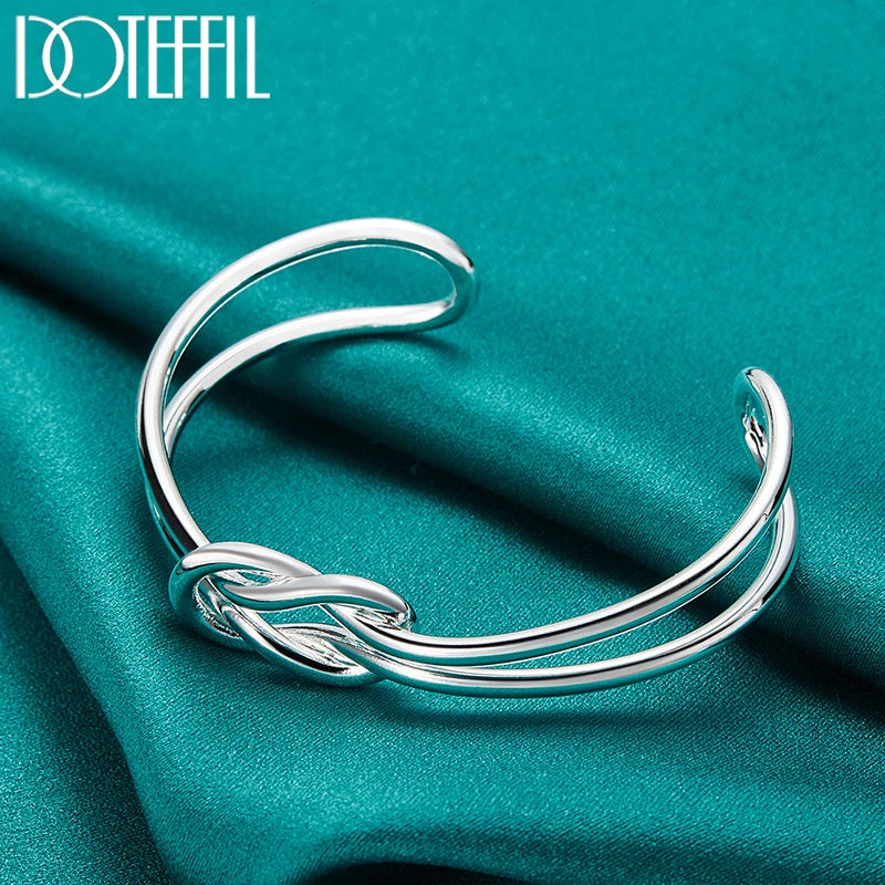 DOTEFFIL 925 Sterling Silver Geometry Intertwine Bangle Bracelet For Woman Man Wedding Engagement Fashion Charm Party Jewelry