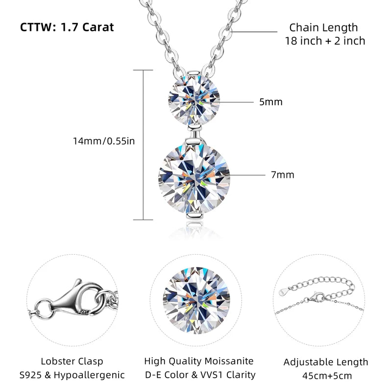 OXTAO 925 Sterling Silver Moissanite Two-stone Pendant Necklace for Women  D Color VVS1 Diamond Engagement Wedding Jewelry Gift