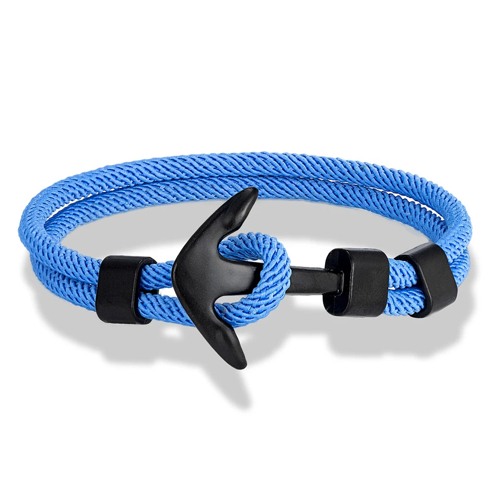 MKENDN Anker-Armbänder für Herren, doppelsträngiges nautisches Überlebensseil-Armband für Damen, schwarze Sportschnalle, wasserdichter Schmuck