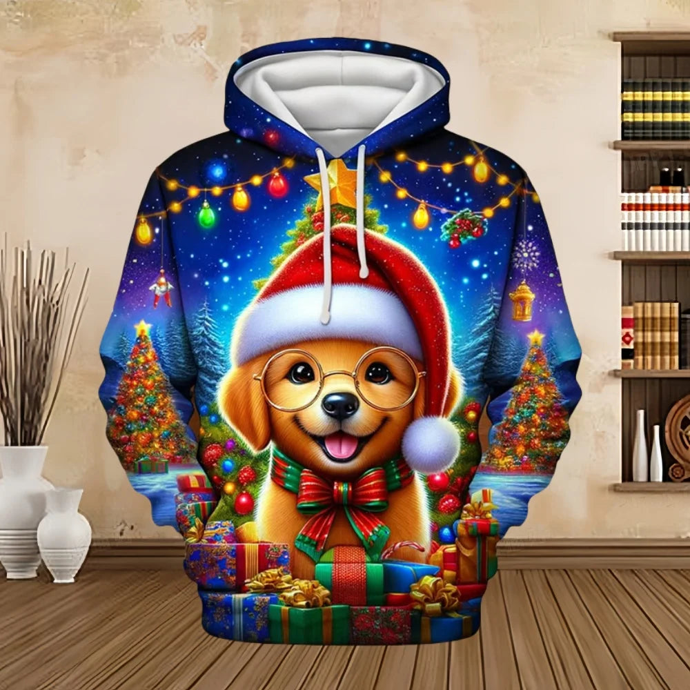 2025 Merry Christmas Graphic Sweatshirts Tree Pullover Hoodies for Men Clothes Santa Claus Hoody Snowman Sweatshirts Unisex Top