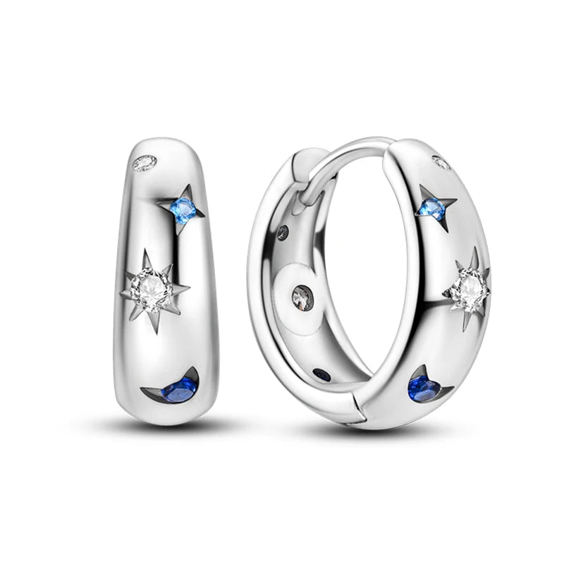 Original Cute 925 Silver Sparkling Colorful Zircon Pink Heart Shape Star Moon Earrings For Women Wedding Engagement Jewelry Gift