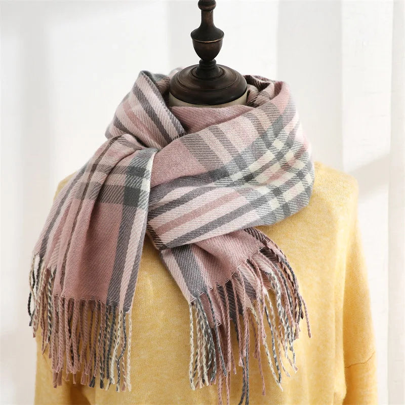 Autumn & Winter Imitation Cashmere Headscarf, New Korean - Japanese Sweet Style, Medium - Long Plaid, Warm Shawl & Scarf