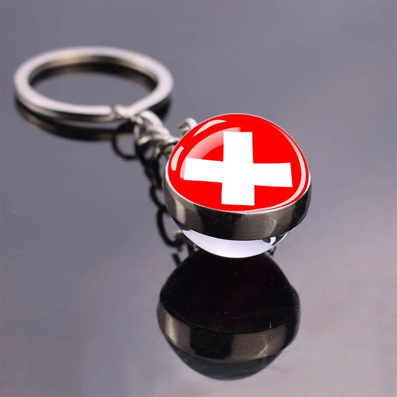 Europe Countries Flag Glass Ball Keychain Russia France Spain UK Italy Poland Ukraine Flag Keyring Travel Gift