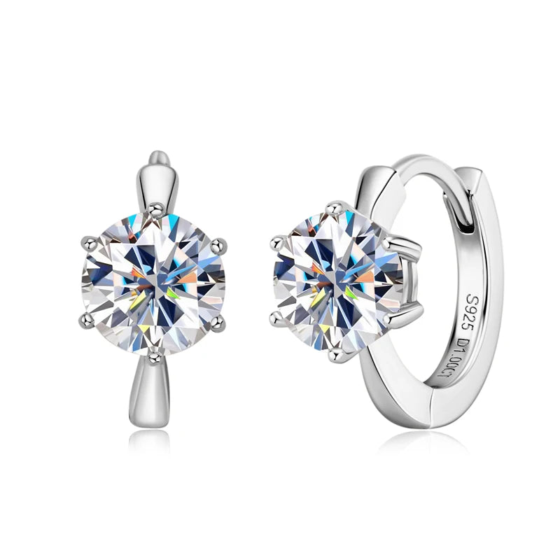 OXTAO Real 925 Silver Ladies Jewelry Earrings 6.5mm 1.0ct Moissanite Six Claw Hoop Earrings Solitaire Stone Fine Jewelry Gift