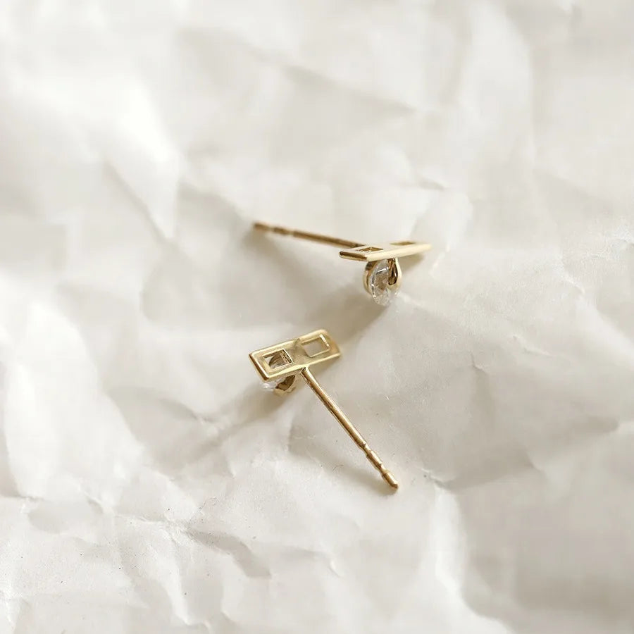 925 Sterling Silver Plating 14K Gold Simple Temperament Zircon Earrings for Women  Korean Fashion Jewelry Accessories