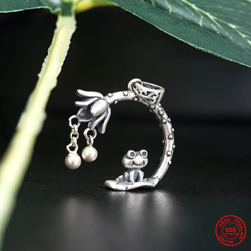 MKENDN Vintage 925 Sterling Silver Cute Frog Pendant For Necklace Men Women Fashion Accessories Jewelry