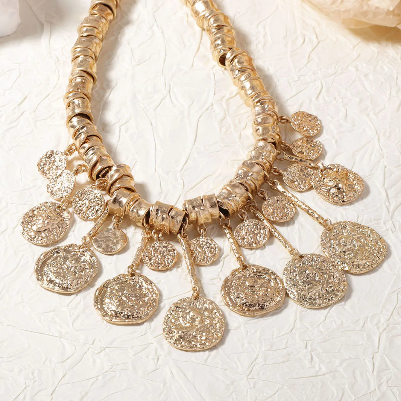 ZAA Retro Trendy Irregular Geometric Tassel Pendant Alloy Necklace