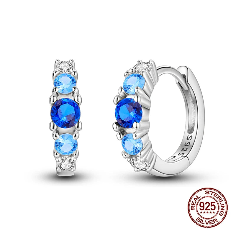 Simple Original 100% 925 Sterling Silver Sparkling Zircon Star Flower Double Hoop Earrings For Women Wedding Engagement Jewelry