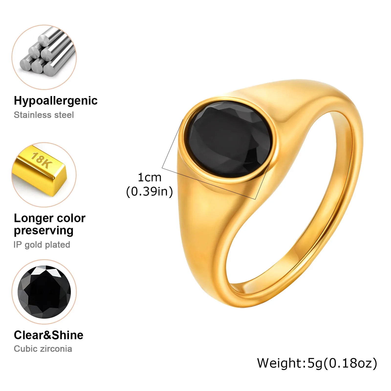 Vnox Minimalist Round Zircon Inlaid Rings For Women Men Stainless Steel Gold Color Elliptical Stone Ring Jewelry Never Lose - Madeinsea©
