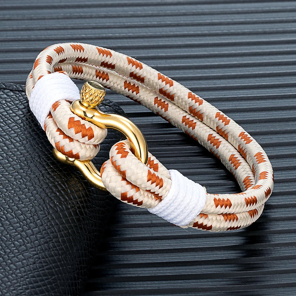 MKENDN Nautical Bracelet for Men Women Sailing-Inspired Gold Plated Horseshoe Shackle Bracelet Unique Screw Clasp Gift for Men