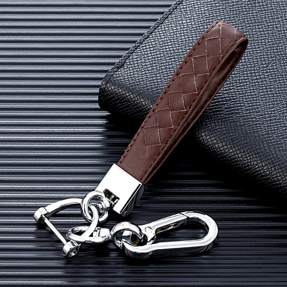 MKENDN Metal Key Chain With Keyring Handmade Woven Leather Rope Car Key Holder Friendship Gift For Best Friend