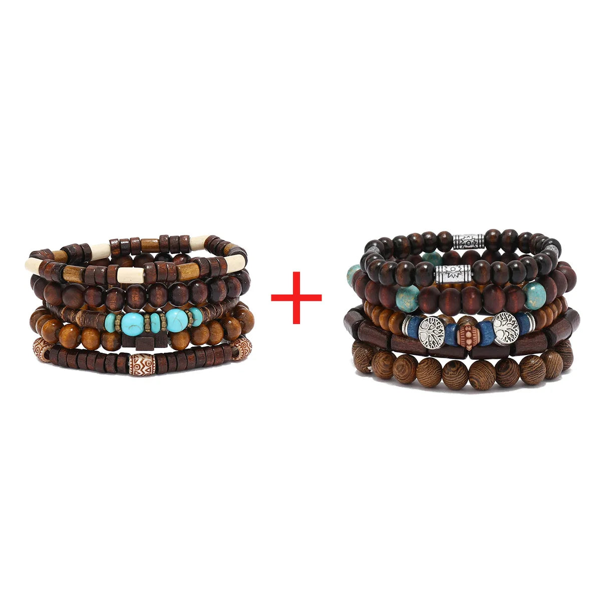 Vintage Cross Multi-Layer Beaded Wooden Beads Men's Bracelet Multi-Piece Set Bracelet
