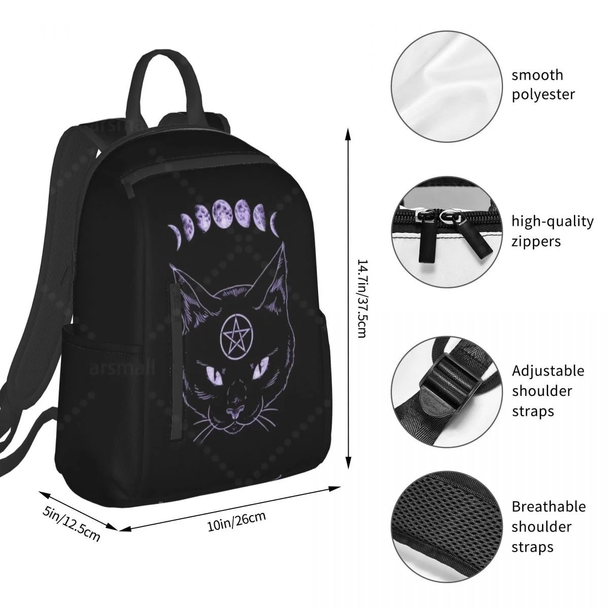 Black Hail Cat MoonTravel Backpack College Book Bag for Men Women Lightweight Casual Should Bags for Outdoor Sports Hiking