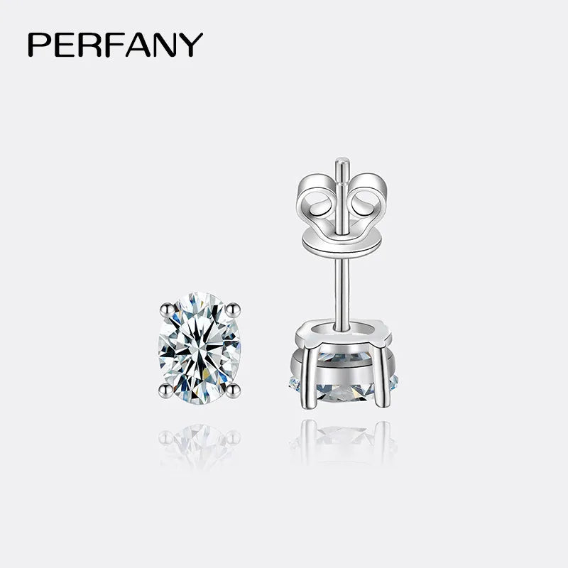 PERFANY 0.5-2CT Moissanite Earrings for Women S925 Pure Silver Oval Cut Simulated Diamond Luxury Wedding Jewelry