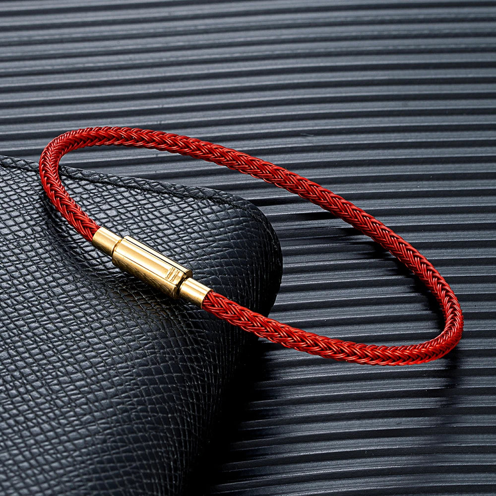 MKENDN Classic Men Women Jewelry 2-3mm Non-fading Steel Wire Thin Rope Bracelet Button Clasp Classic Cuff DIY Charm Bracelet