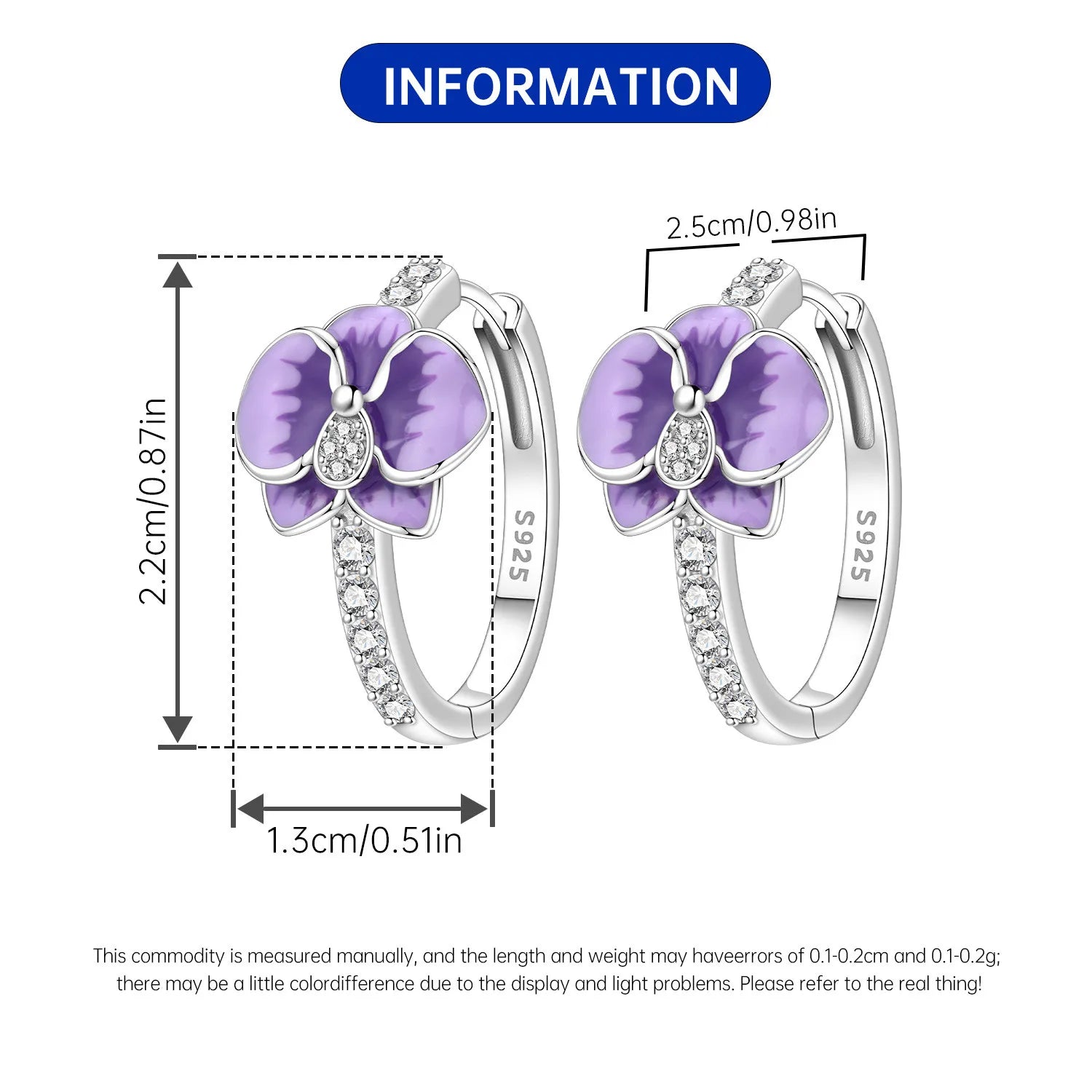 PANPOKI S925 Sterling Silver Purple Orchid Flowers Earrings Versatile Hoop Earrings For Women Jewelry Original Party Gifts