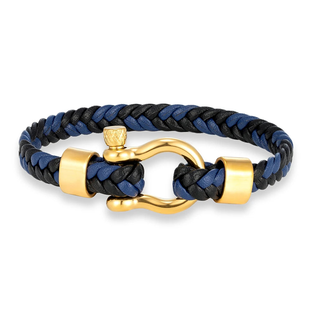 MKENDN Gold Color Stainless Steel Shackle Bracelet Simple Lucky Red Braided Leather Bracelets for Men Women Handmade Jewelry