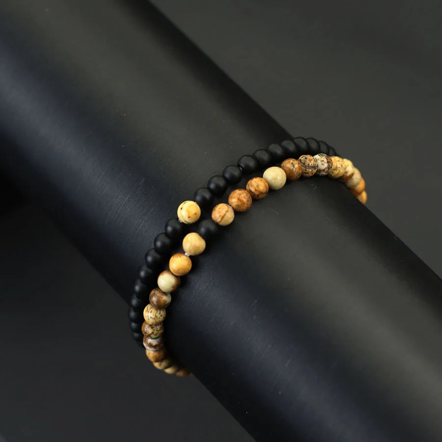 Neues 2-teiliges Armbandset mit 4 mm Perlen für Herren, Tigeraugen-Türkis-Paar, Heilarmband, handgefertigt, lässiges Accessoire für Herren