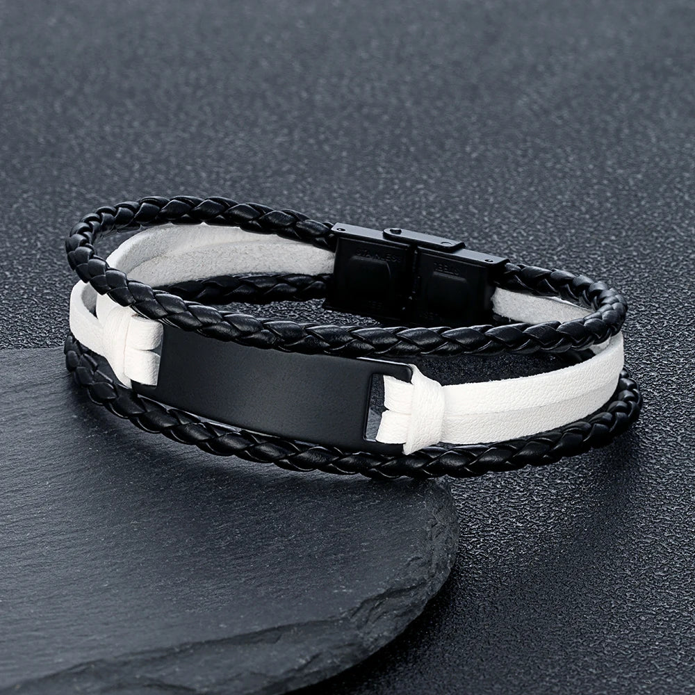 MKENDN Luxury Brand Custom Logo Name Engrave Leather Bangle & Bracelet Women Handmade life-saving Men Rope Id Bracelets