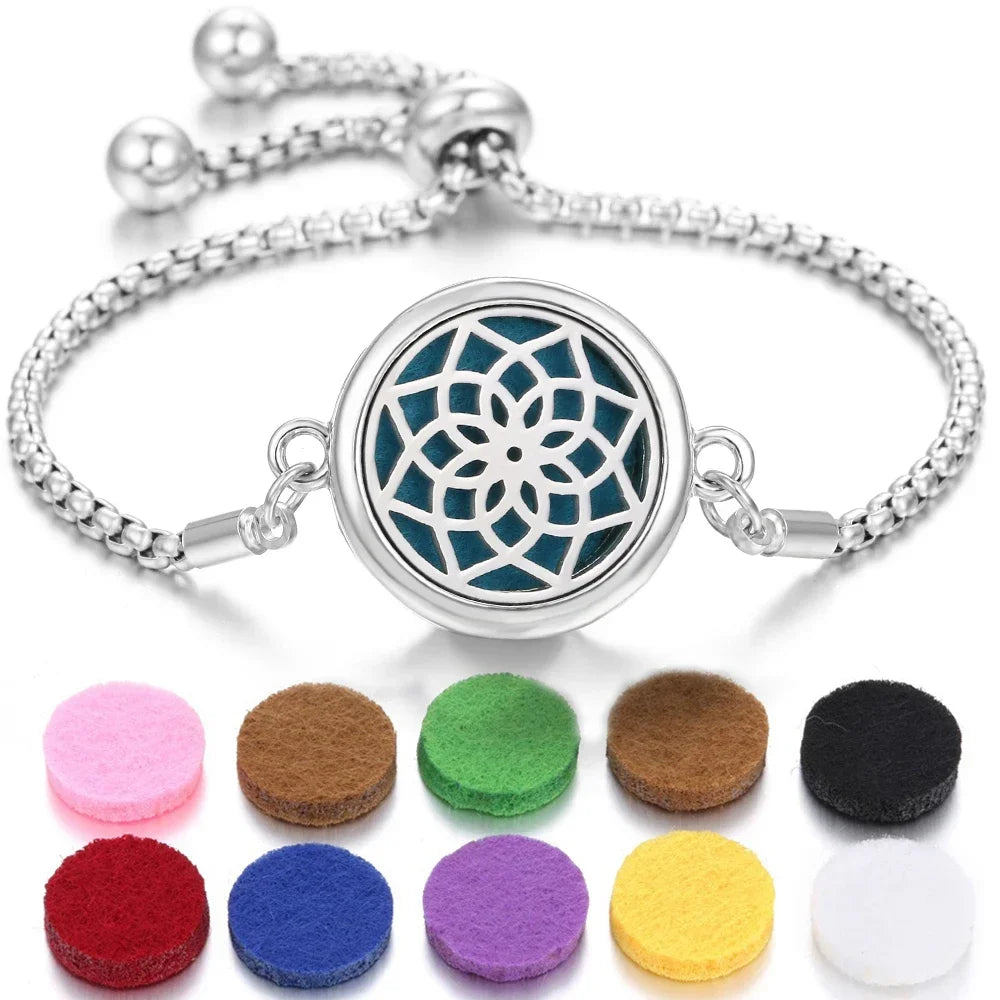 Pattern Angel Wings Aromatherapy Lockets Bangle Stainless Steel Essential Oil Diffuser Bracelet Adjustable Fashion Jewelry Gift