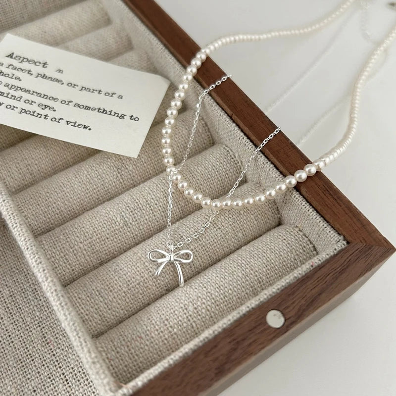925 Sterling Silber süße Bowknot Anhänger Halskette für Frauen Mädchen Charm Kette Modeschmuck Zubehör